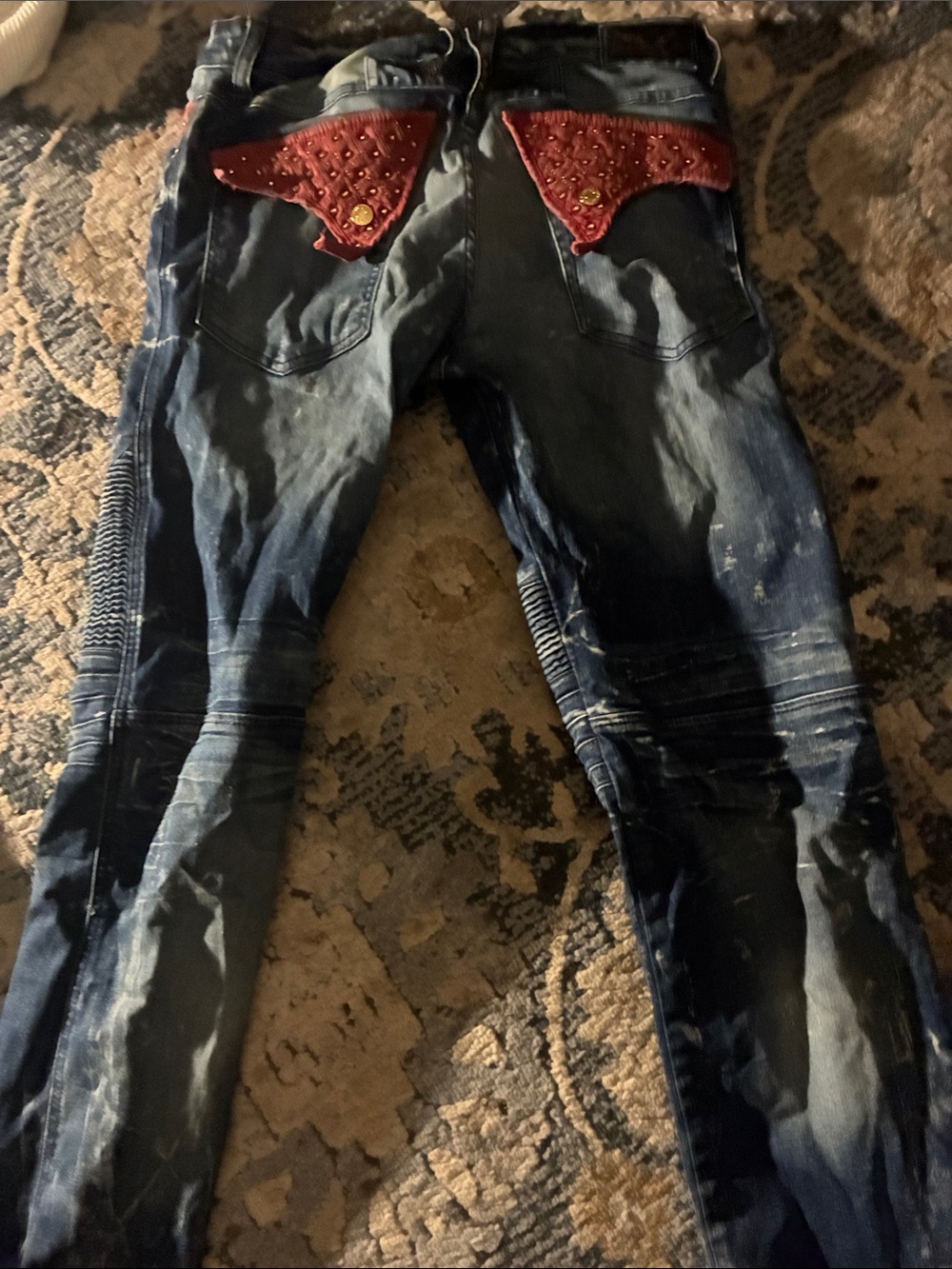Robin's Jean Dark Blue Denim Jeans with Red Studded Pocket Accents